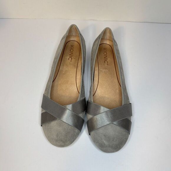 Vionic Gray Strappy Slip On Ballet Shoes Womens Designer Comfort - Picture 4 of 6